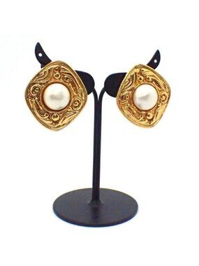 Chanel Earrings Costume Pearl Metal Gold Made in '90